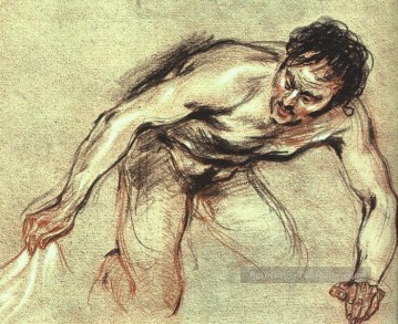 Agenouillé Mâle Nu Rococo Jean Antoine Watteau Peinture à l'huile